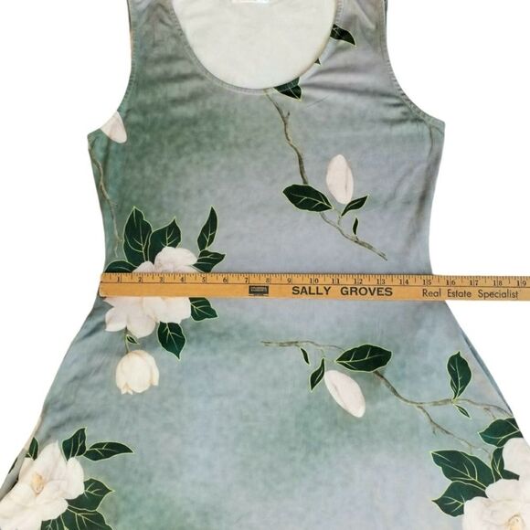 HOTOUCH Midi Dress Sundres Green Floral Pockets Sleeveless Hankerchief Hem Small - Picture 6 of 13